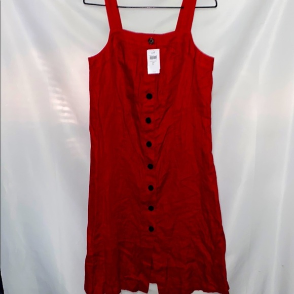 NWT J JILL 100% Linen SIZE Small Petite cape cod red Jumper Dress BUTTON FRONT - Picture 1 of 12